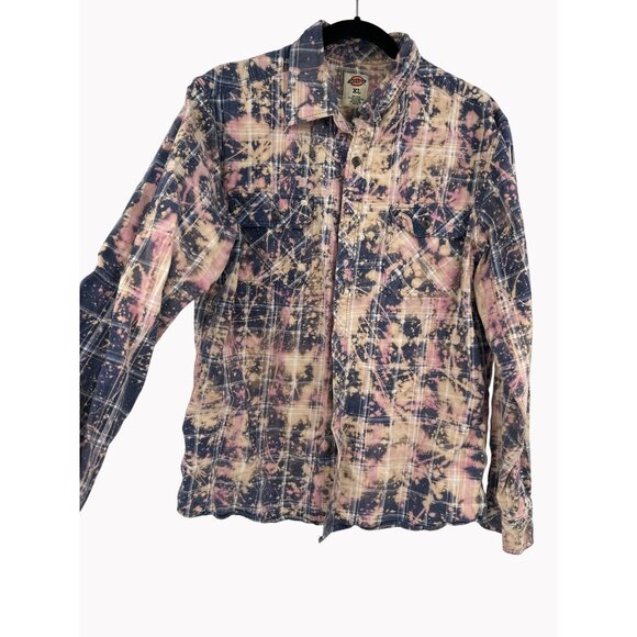 Dickies Women’s Size XL Bleached Plaid Button-Up Long Sleeve Work Shirt - Picture 1 of 5